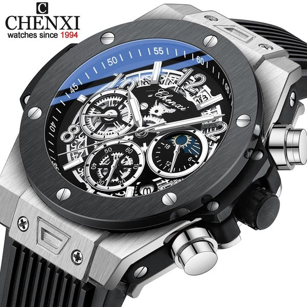CHENXI hommes montres marque de luxe bracelet en Silicone étanche Sport Quartz chronographe lumineux militaire montre hommes horloge avec Date
