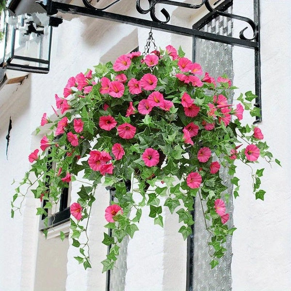Lifelike Artificial Petunia Hanging Plant Easy Install Low-Maintenance Indoor-Outdoor Decor Artificial Plants For Home Decor