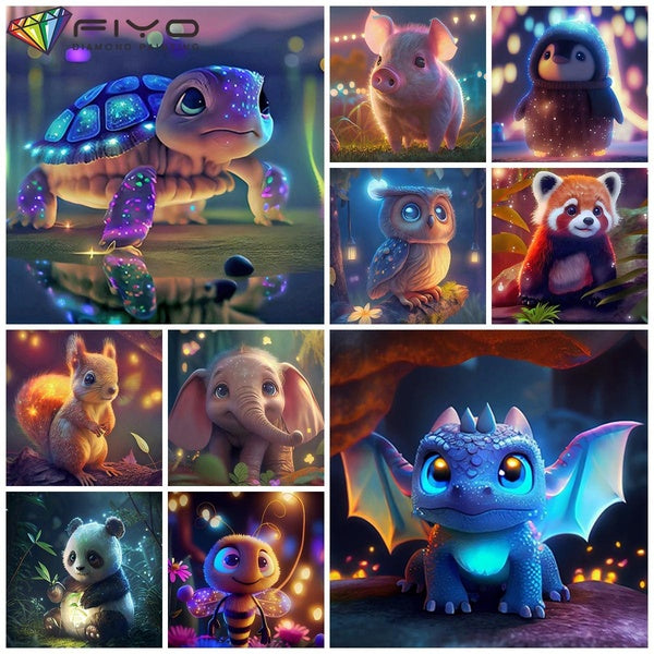 DIY 5D Cartoon Animals Diamond Painting Full Drill with Number Kits Home and Kitchen Fashion Crystal Rhinestone Cross Stitch Embroidery Paintings Can