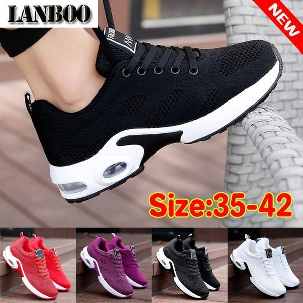LANBOO Women Fashion Sneakers Shock Absorption Sports Shoes Mesh Breathable Lace Up Athletic Shoes Casual Lightweight Tennis Shoes Indoor Outdoor Gym