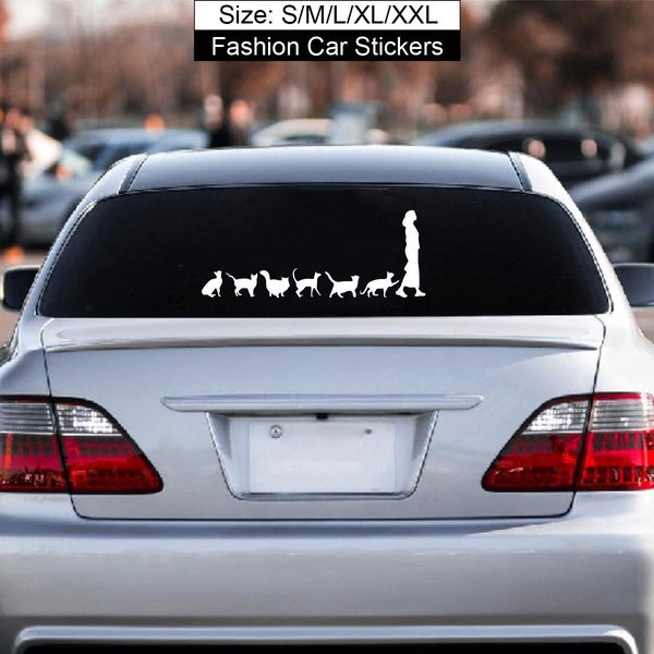 1PC Cat Follow Lady Cute Auto Sticker Reflective Sticker Car Windows Motorbike Bumper Laptop Decor Vinyl Decal Car Accessories