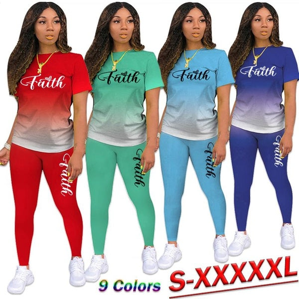 New Two Piece Set Spring Summer Women Tracksuits Letter Pattern Short Sleeve T Shirt and Pants Set Casual Sports Yoga Suit For Women
