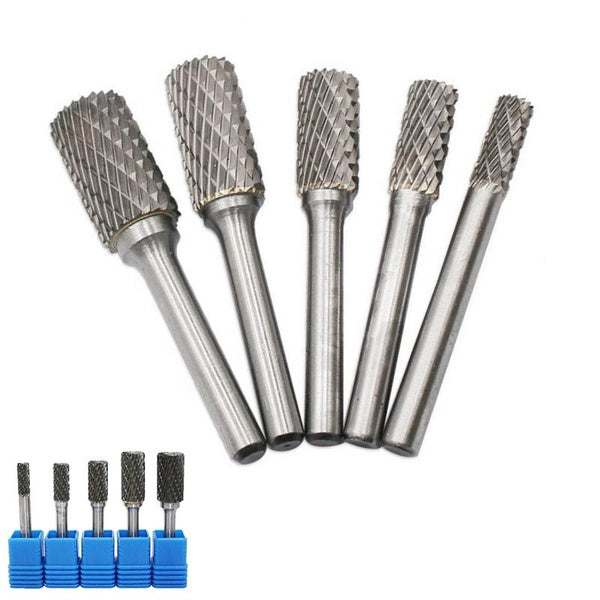 5PCS 6mm Shank Carbide Steel Rotary Burrs Milling Cutters Cutting Power Tools 6-8-10-12-14mm Rotary File