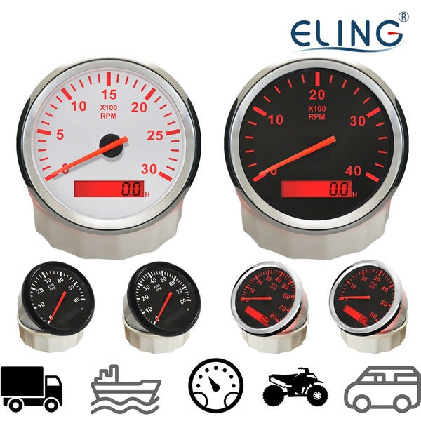 ELING Tachometer 3000RPM 4000RPM 6000RPM 8000RPM Tacho Gauge with Hour Meter 85mm for Boat Car 12V 24V Red Backlight