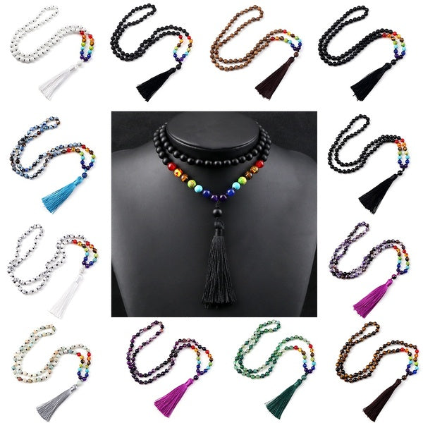 7 Chakra Perles Gland Pierre Naturelle Onyx Collier Extensible Fait Main Pour Homme Cadeau Prière Yoga Méditation