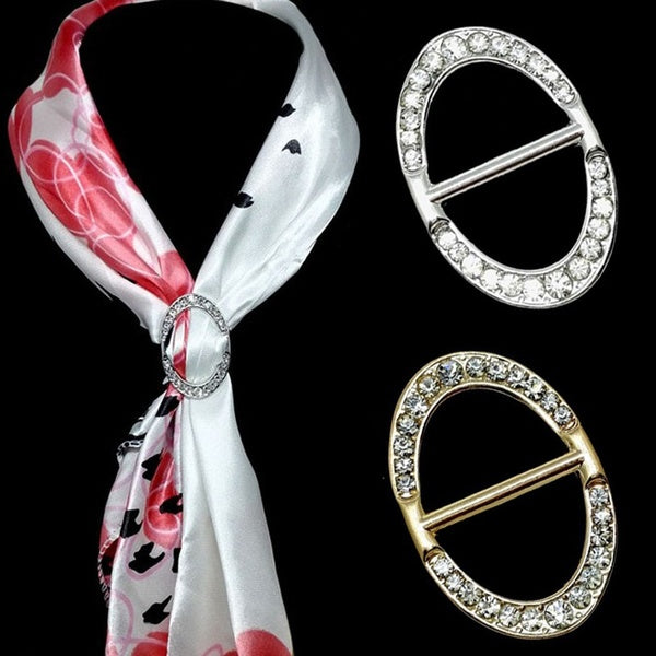 Women's Elegant Scarf Accessories Bling Bling Rhinestones Scarf Buckle Oval Scarves Holder Clip