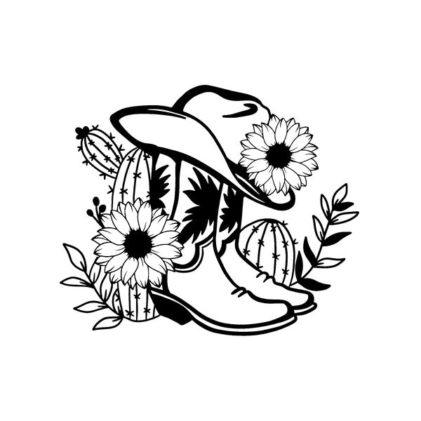 2pcs, Western Cowboy Boots & Hat Sunflower Cactus Night Reflective Wall Home Decoration Stickers Vinyl Decal Car Stickers