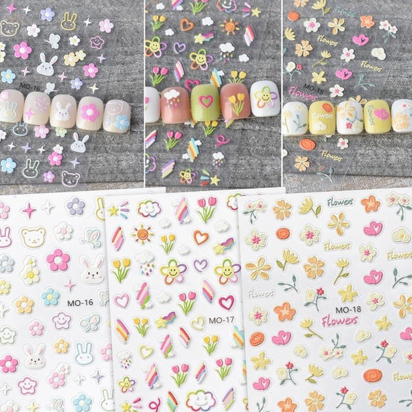 Flowers Nail Stickers 3D Nail Decals DIY Manicure Decorations