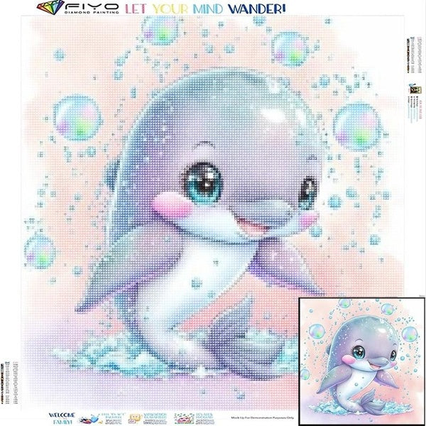 FIYO Cute Baby Whale DIY 5D Diamond Painting Full Drill with Number Kits Home and Kitchen Fashion Mosaic Diamond Painting Canvas Wall Decoration Gift