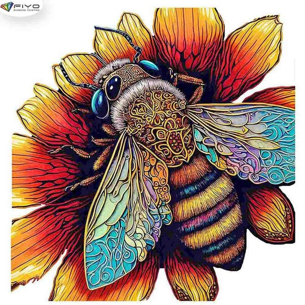FIYO Bee DIY 5D Diamond Painting Full Drill with Number Kits Maison et Cuisine Mode Mosaïque Diamant Peinture Toile Décoration Murale Cadeau Artisana