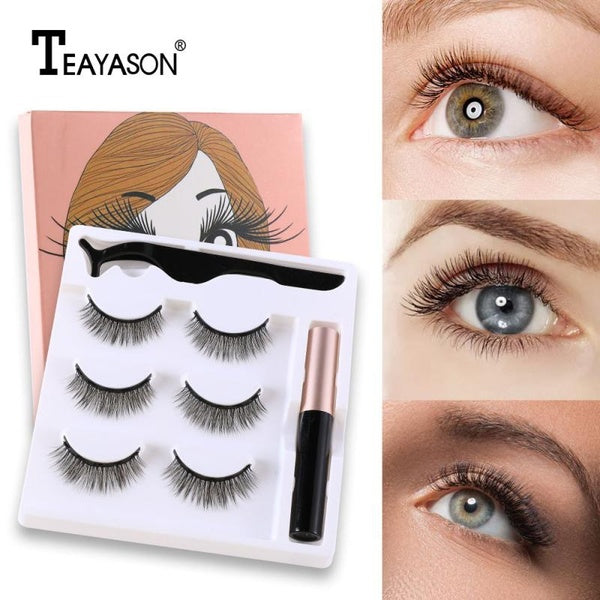 Health & Beauty TEAYASON Magnetic Eyeliner False Eyelashes Set 3 Pairs 3D Magnet Liquid Eye Liner Eye Lashes Lasting Waterproof Eye Makeup
