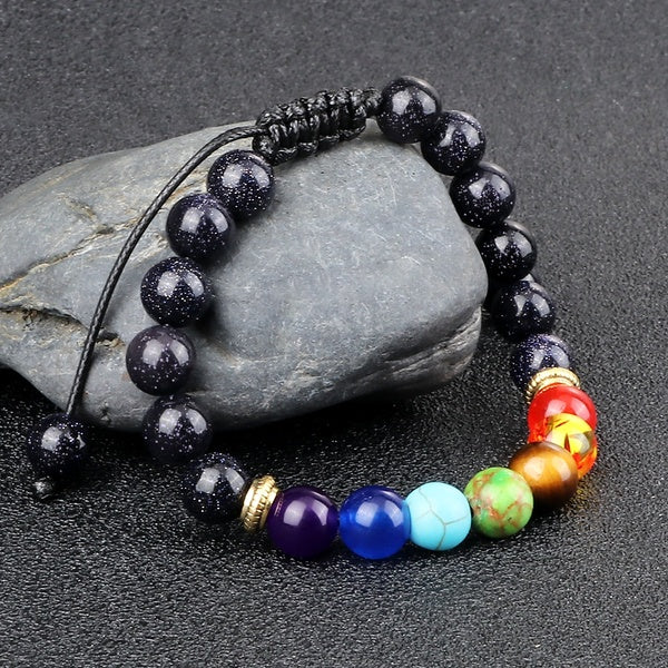 7 Chakra Healing Beads Bracelets Natural Blue Sandstone Yoga Bracelet for Women Men Meditation Bangles Jewelry