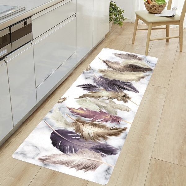 Feather Pattern Shaggy Soft Rugs Runner Rug Non Slip Absorbent Floor Mats Area Rug for Living Room, Bedroom, and Kitchen