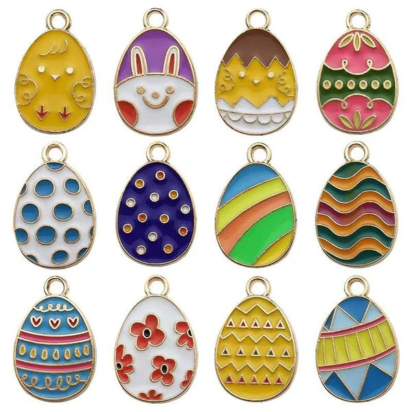 24pcs Kawaii Enamel Easter Egg Charms for Jewelry Making Drop Earrings Pendant Bracelet Necklace Accessories DIY Crafts Supplies