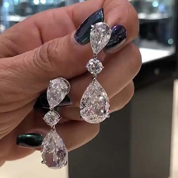 Charme de mode élégant boucles d'oreilles en Zircon en forme de goutte coréen longues pierres précieuses de luxe Flash Zircon boucles d'oreilles pend