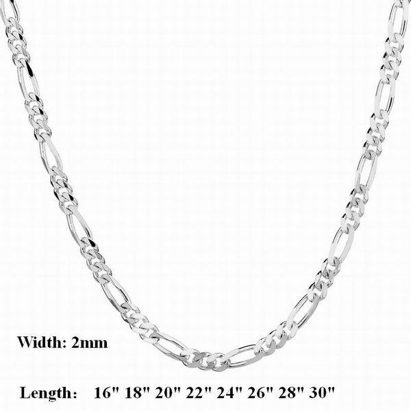 2023 HOT Sale 16-30 Stamped 925 Flat Figaro Curb Chains 925 Sterling Silver Italy Chain Necklace with Lobster Clasps Link for Charms Pendant Women