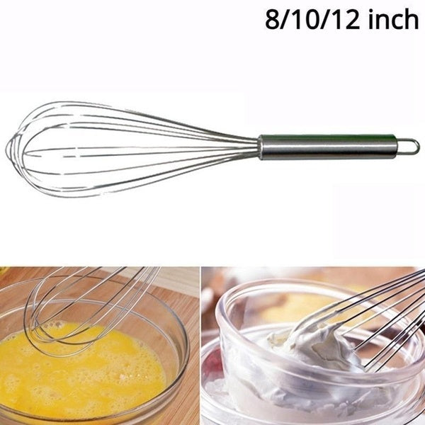 8-10-12Inch Kitchen Cooking Gadget Stainless Steel Hand Whisk Mixer Balloon Egg Milk Beater