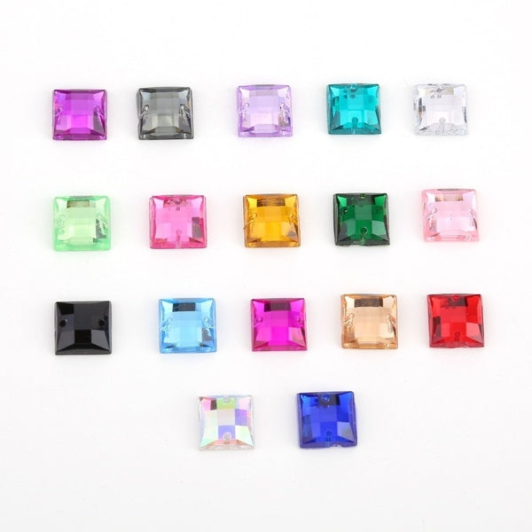 100pcs 10mm Square With Two Holes Glitter Crysta Sew on Rhinestone Acrylic Flatback Sewing Beads For DIY Garment Jewelry