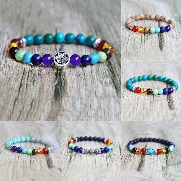 Mens Bracelet Womens Bracelet, Stretch Bracelet, Gemstone Bracelet, Healing Bracelet 8mm Seven Chakra Natural Stone Yoga Beaded Bracelet