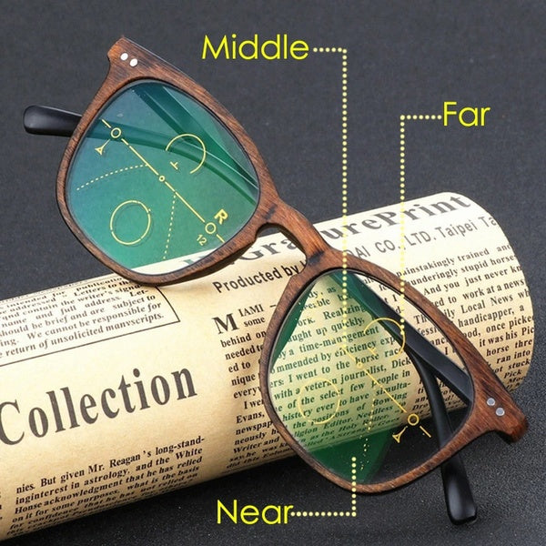 Lunettes de lecture multifocales progressives en Grain de bois hommes femmes lunettes presbytes plein cadre + 1.0 + 1.5 + 2.0 + 2.5 + 3.0