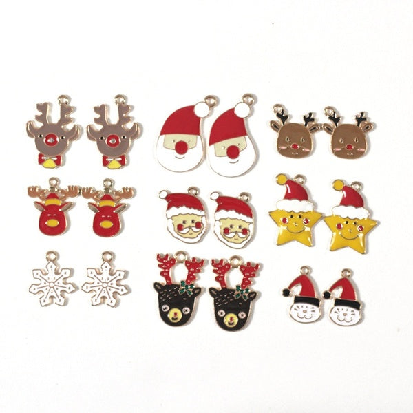 New 10pcs-bag Zinc Alloy Drop Oil Christmas Collection Elk Charms Pendants for DIY Earring Jewelry Accessories Girls