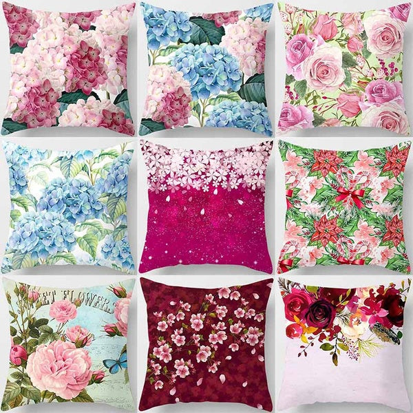 Bright flower group printing square pillowcase, used for home decoration, car sofa cushion cover(45cm * 45cm)