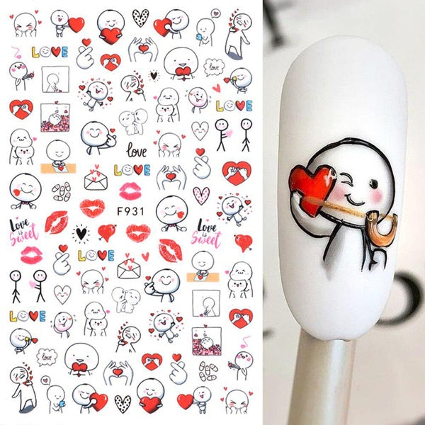 3D Cartoon Lover Nail Sticker Valentines Day Nail Art Decoration Words Heart Decals Cute Anime Cats Dogs Manicure Sliders GLF930