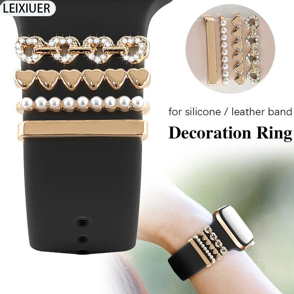 LEIXIUER Metal Decoration Ring for Strap for Apple Watch Leather Silicone Band Decorative Charms Diamond Jewelry for IWatch for Samsung Watchband for