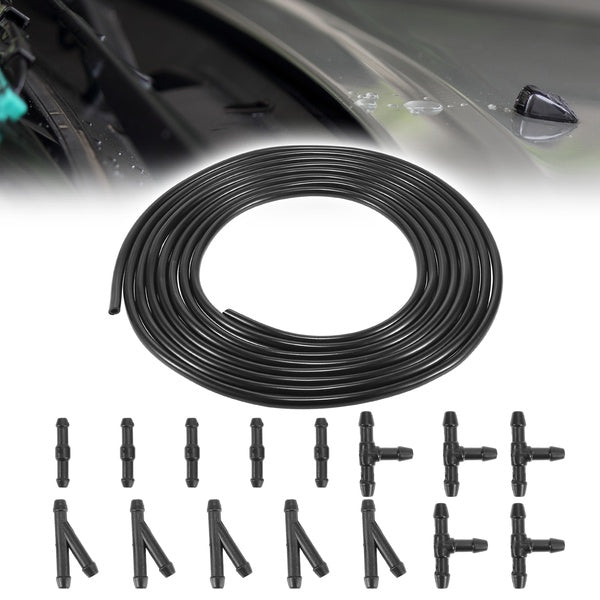 Kit de tube de tuyau de buse de jet de lave-glace 5 mètres de tuyau de liquide de lave-glace et 15 connecteurs pour véhicules universels de voiture S