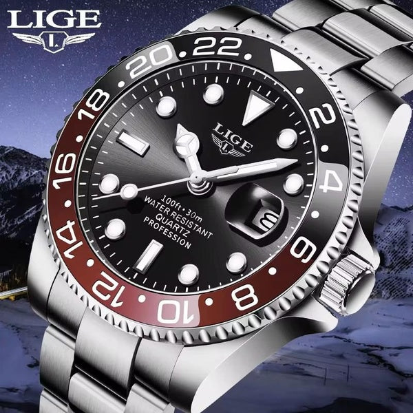 LIGE 2024 montre pour hommes en acier inoxydable étanche calendrier Date montre lumineuse haut de gamme montre à quartz décontractée de luxe Relogio