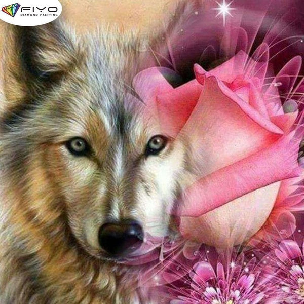 FIYO Wolf and Rose DIY 5D Diamond Painting Full Drill with Number Kits Home and Kitchen Fashion Mosaic Diamond Painting Canvas Wall Decoration Gift C