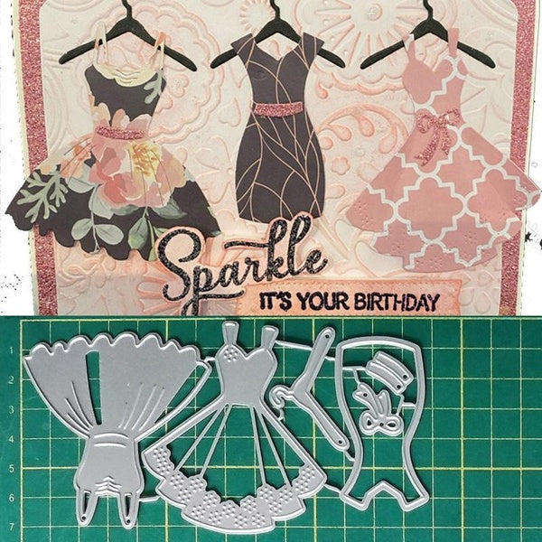 Trois robes pour filles matrices de découpe en métal pour scrapbooking gaufrage pochoirs fabrication de cartes artisanat décor