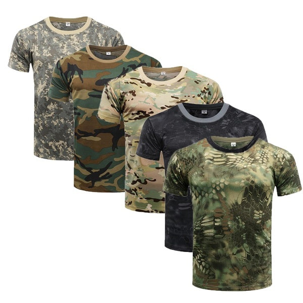Quick Dry Camouflage T Shirt Summer Men's T-shirt Short Sleeve Tee Tops Outdoor Military Tactical Combat Fitness Hiking T-Shirt