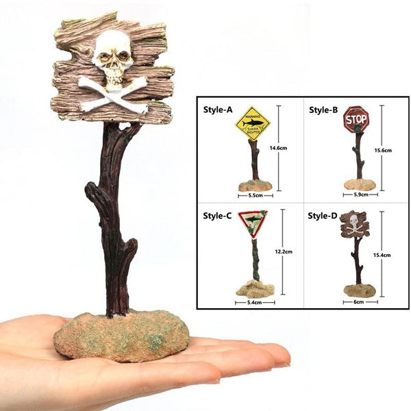 Décoration d'aquarium en résine ornements panneau d'avertissement de requin artificiel accessoires d'aménagement paysager pour fond d'aquarium d'aqua