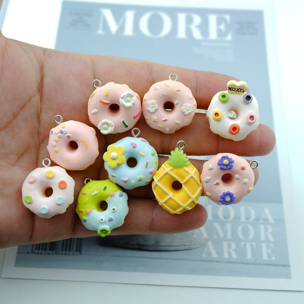 10pcs Cute Donut Charms Simulation Resin Food Donuts Pendants for DIY Earring Jewelry Making Accessories