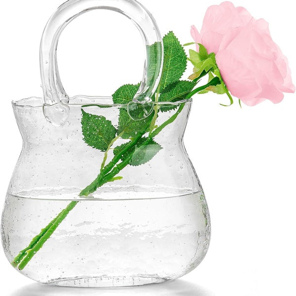 Purse Vase Unique Flower Vase for Centerpieces Aesthetic Glass Purse Vase for Flowers Room Décor