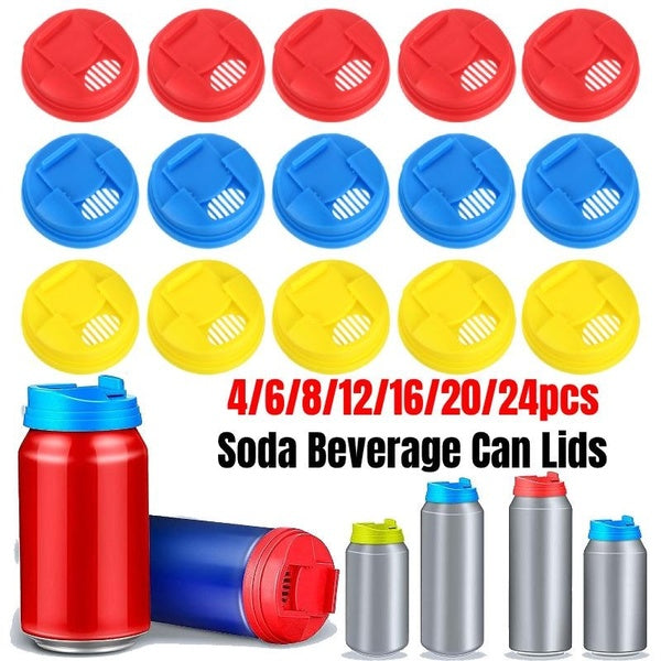 4-6-8-12-16-20-24pcs Soda Can Lids, Beverage Can Covers, Reusable Leakproof Drink Can Lids Protector, Can Toppers Fit Standard Size for Soda Beverage
