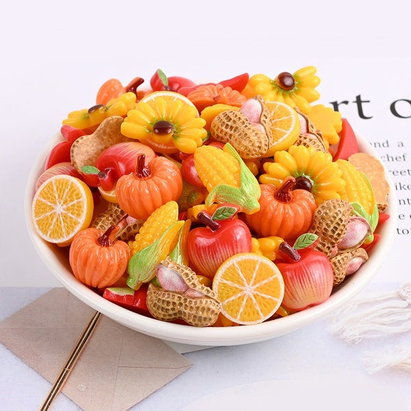 20 pièces Simulation Résine Alimentaire Fruits Dos Plat Cabochon Pomme Orange Citrouille Maïs Arachide Résine Charme DIY Scrapbook Embellissement