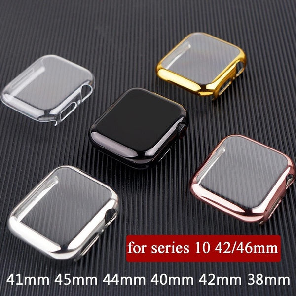 TPU Case with Film for Apple Watch Cover 10 46mm 9 8 7 6 SE 5 41mm 45mm 44mm 40mm 42mm 38mm Soft Screen Protector Accessories for IWatch Series 4 3 2