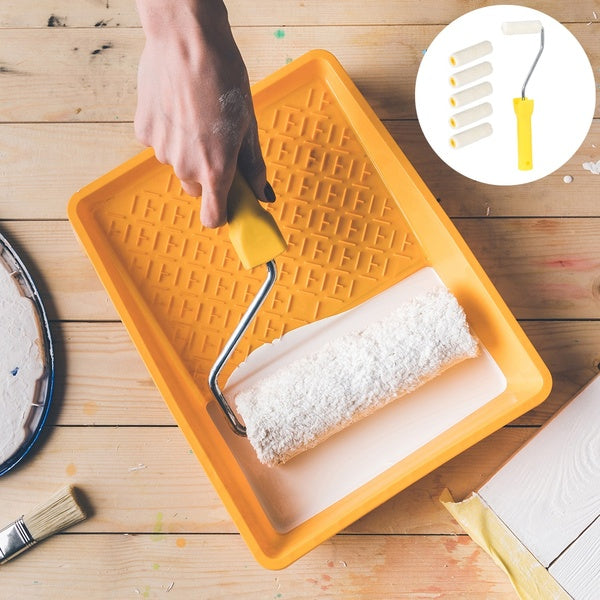 6xWool Paint Roller Brush 3-inch-74mm for Household Wall Painting Treatment with 1xPlastic Handle