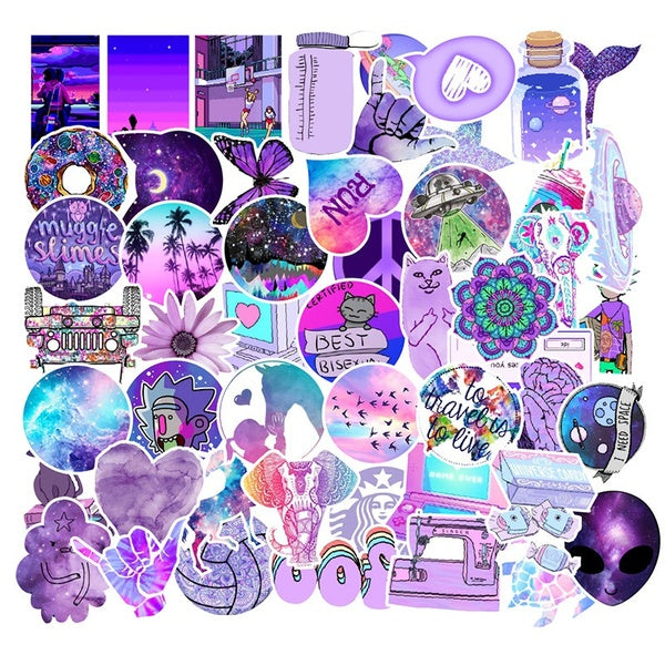 (15-50 Pcs-set) Purple Graffiti Stickers Refrigerator Computer Notebook Water Cup Sticker Waterproof Car Stickers