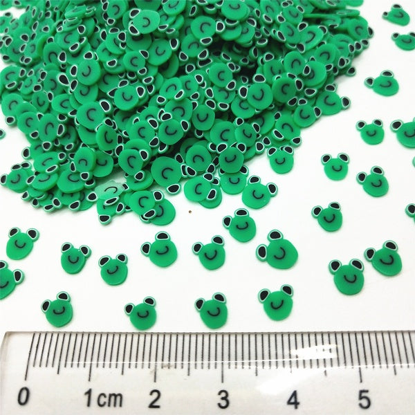 20g-lot 5MM Polymer Clay Frog Slices, Green Frog Clay Charm DIY Nail Art Resin Decoration Accessories