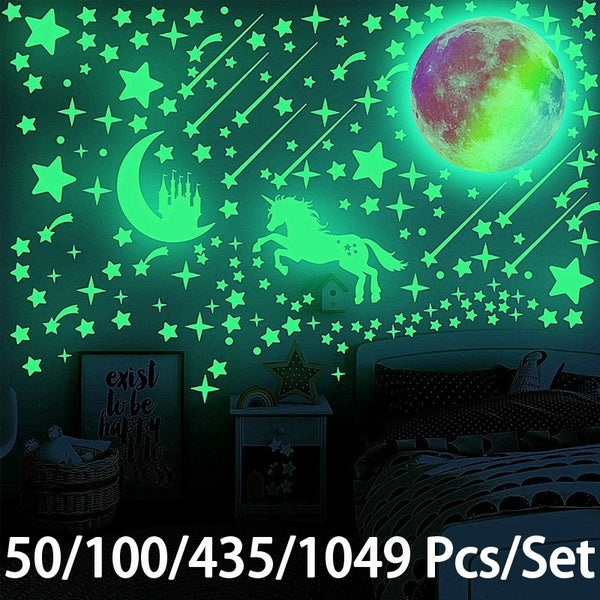 50-100-435 Pcs-set Luminous Moon Stars Dots Wall Sticker Kids Room Bedroom Living Room Home Decoration Decals Glow In The Dark Stickers