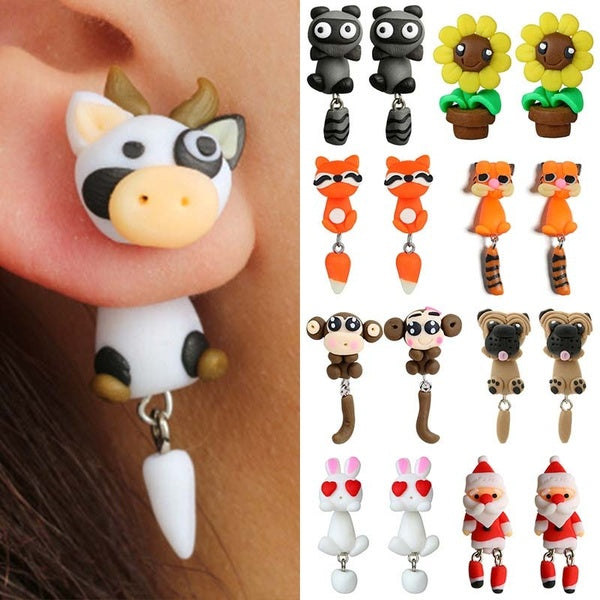1 Pair Lovely Handmade Creative Earrings Polymer Clay Soft Cute Animals Piercing Ear Stud Earring Party Jewelry Gift Accessories