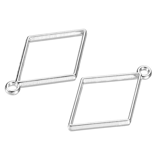 Resin Pendants Frames, Rhombus Geometric Alloy Hollow Open Back Charms for DIY Crafts, Silver Tone Pack of 20