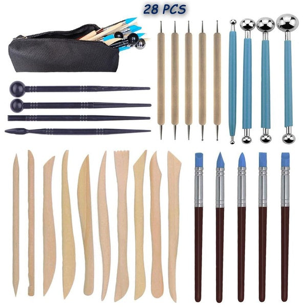 28pcs Polymer Clay Tools Modeling Clay Sculpting Tools Set for Pottery Sculpture, Dotting Tools Ball Styluses for Rock Painting Cake Fondant Decorati