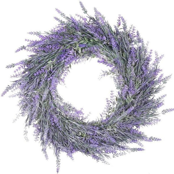 18" Wreath, Artificial Lavender Wreaths for Front Door, for Spring, Summer, Autumn and Winter, Indoors,Outdoors, corridors, Offices
