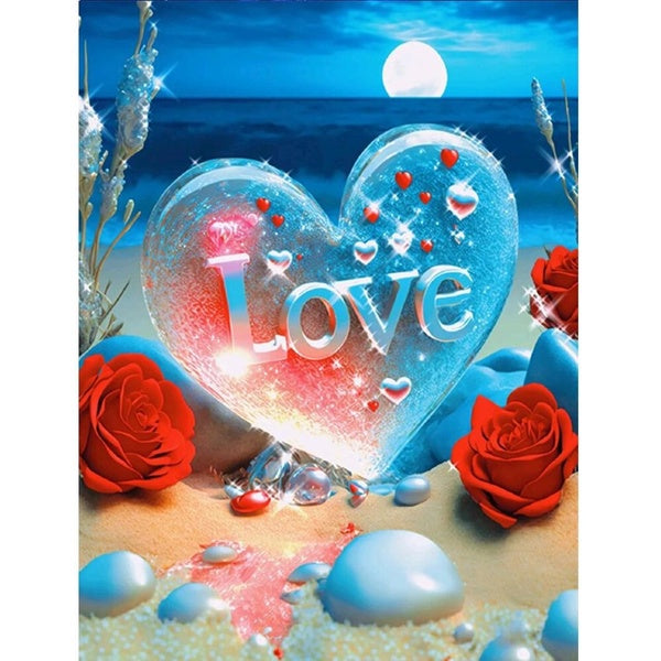 FIYO DIY 5D Pure Love Diamond Painting Full Drill with Number Kits Home and Kitchen Fashion Mosaic Diamond Painting Canvas Wall Decoration Gift Craft