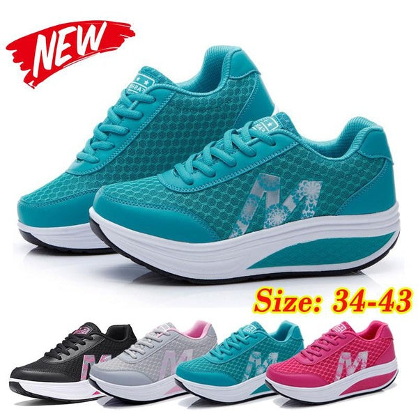 Women Fashion Sports Shoes Casual Lace Up Breathable Mesh Sneakers Running Shoes Comfortable Fitness Shoes Shake Shoes Plus Size 34-43