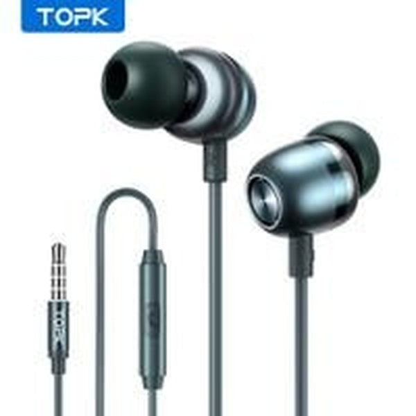Écouteurs intra-auriculaires TOPK F36 avec câble, écouteurs auxiliaires 3,5 mm avec microphone et contrôle du volume, écouteurs pour téléphone portab